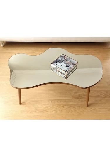 Fawdecor Aynalı Masif Ahşap Orta Sehpa - 120 X 75 Cm Ceviz Rengi