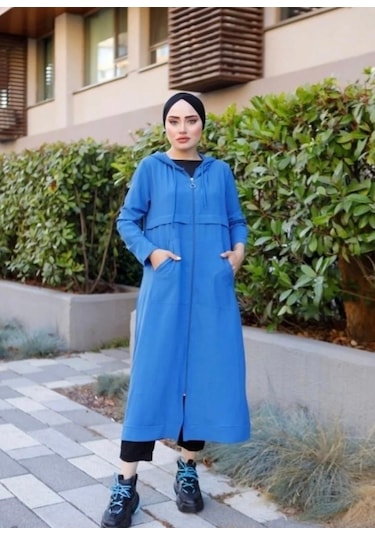 Lovie Moda Kadın Kapşonlu Kap Mavi