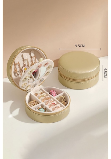 Chavin Gold Aynalı Deri Seyahat Yüzük Küpe Kolye Takı Kutusu St1-69gldx Gold