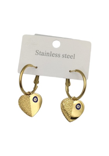 Çelik Desenli Kalp Küpe