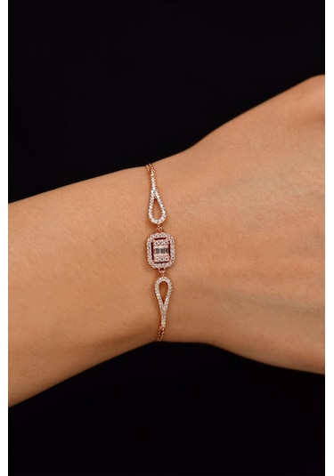 Roza Silver Zirkon Taşlı Rose 3 Sıra Baget Gümüş Bileklik
