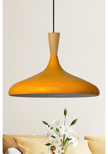 Champion Sarı Ahşap Huni Tekli Avize Sarkıt Salon Mutfak Cafe Butik Lamba Aydınlatma Avizeler SARI