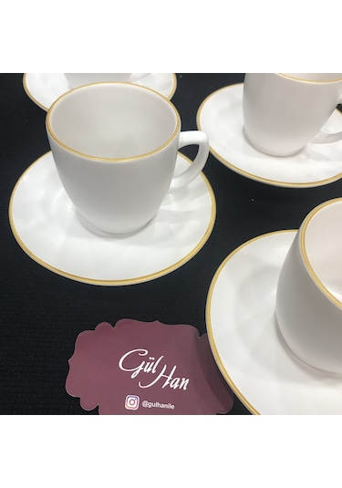 Keramika Türk Kahve Fincan Takımı 12 Parça Mat Beyaz El Dekor