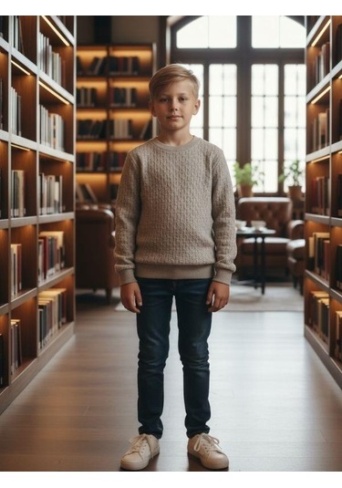 Erkek Çocuk Dokulu Kumaş Kazak-16353 Gri