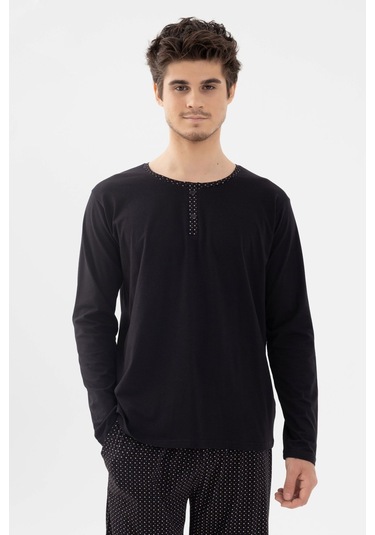 Erkek Pamuklu, Likralı, Yaka Düğmeli Ve Cep Detaylı Pijama Takımı Ko6300pj-1 Siyah