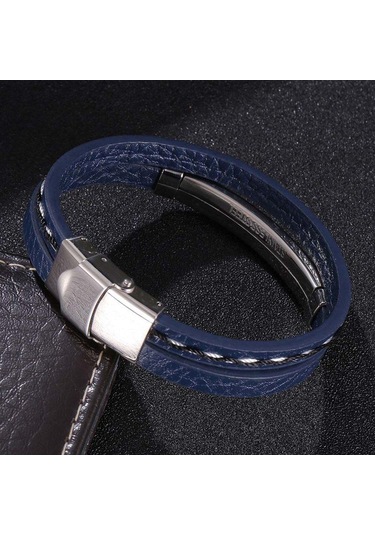 Çok Katmanlı Kombinasyon Aksesuar Paslanmaz Çelik Erkek Deri Bileklik Moda Erkek Takı Hiphop Rock Takı Siyah