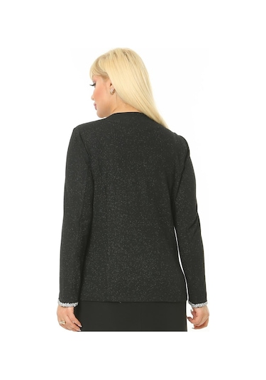 Büyük Beden 3728 Siyah Gümüş Ceket+Atlet Abiye Ikili Takım