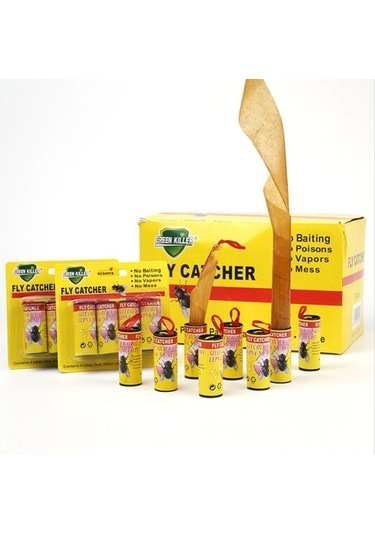 Bloomnest Kimyasalsız Çift Taraflı Sinek Tuzağı - Dış İç Uygun 24 Rulo Yapışkan Bant Tek Kullanımlık Sinek Yakalayıcı