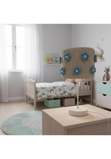 Elizim Home Lighting Makrome Papatyalı Abajur Mavi