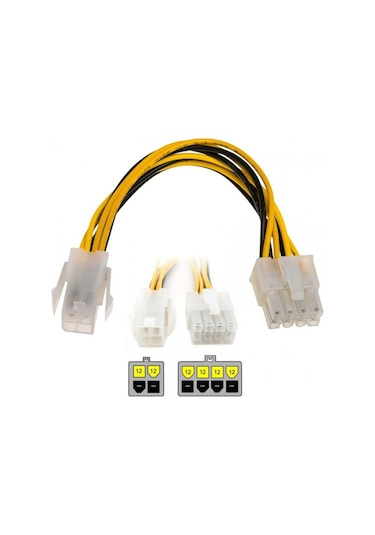 Atx 12v 4 Pin Cpu Güç Kablosu To 8 Pin Power Kablo 30 Cm - Kp-101