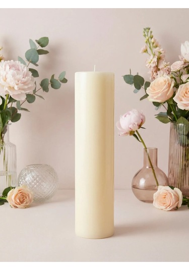 Dev Mum 10 Çap X 40 Cm Silindir Parafin Mum Uzun Süre Yanan Vanilya Kokulu Aromaterapi Mum Beyaz