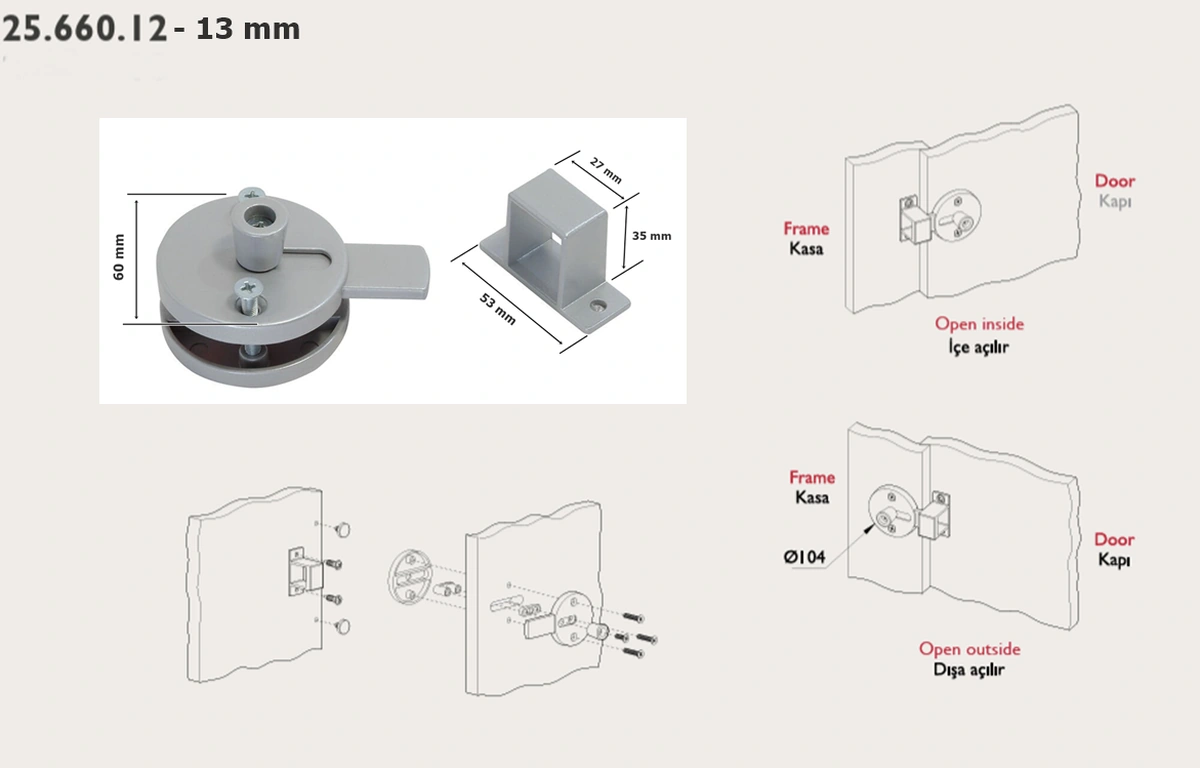 Tempo Islak Hacim 13 Mm Kapazlama Sürgülü Kabin Kapı Kilidi