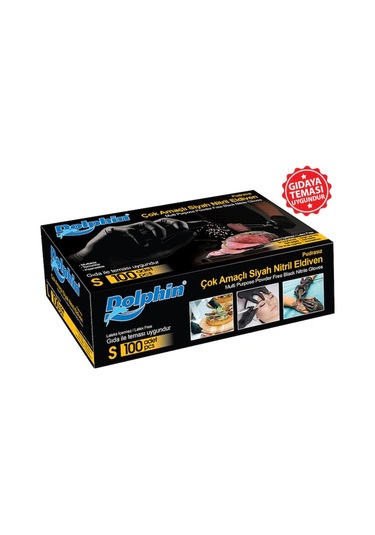 Dolphin Siyah Pudrasız Nitril Eldiven 100'lü x 20 Kutu