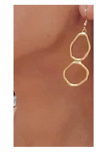 Gold Altın Renk Kaplama Antik Çelik Kadın İkili 2 Li Halka Küpe
