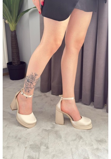 Preshley Kadın Lina Bej Saten 9 Cm Platfom Topuklu Aykkabı Bej