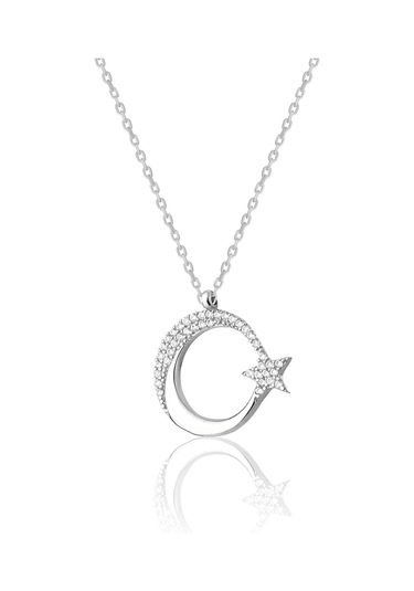 Zanaatsilver Gümüş Zirkon Taşlı Rodyum Kaplama Ayyıldız Kolye