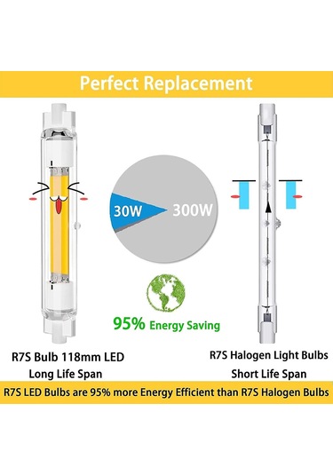 2 Adet R7s 118mm Led Ampul 30w Kısılabilir, Sıcak Beyaz 3000k, Titreşimsiz