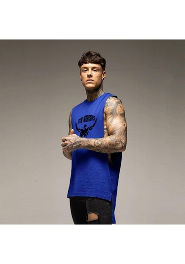 Mavi Muscleguys Yaz Vücut Geliştirme Spor Pamuklu Kolsuz Bluz Erkek Rahat Eğitim Kıyafetleri Gevşek Gelgit Marka Hip-hop Üstleri