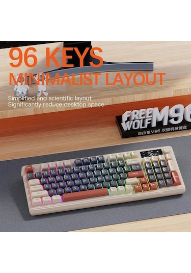 Miaextreme Atasoft Freewolf M96 Bluetooth/2.4g Kablosuz Klavye Işıklı Usb Type-c Kablolu Şarj Gösterge Panelli