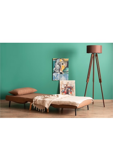 Folde 80 Tekli Yataklı Katlanır Koltuk Keten Açık Kahve Açık Kahverengi
