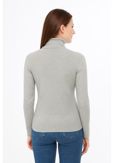 Kadın Tam Boğazlı Yumuşak Dokulu Kazak Gri