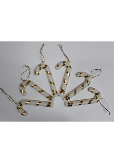 Gold Beyaz 9 cm Baston Süs (Yılbaşı) 6 lı