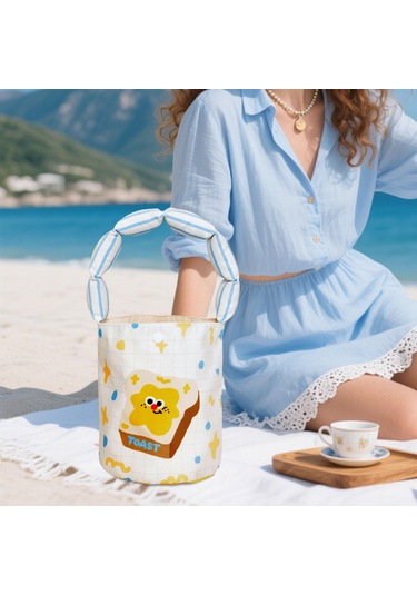 Homyl Kadın Kova Çantası Taşınabilir Çanta Günlük Sevimli Ekmek Deseni