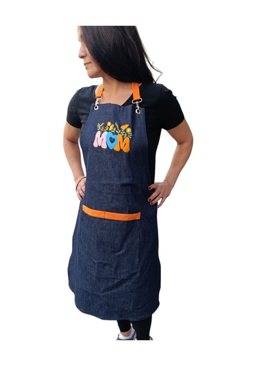 Anneler Günü Kim İlkbahar Çiçekleri Nakışlı Keten, Chef Mutfak Önlüğü Çok Renkli