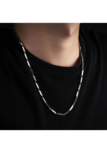 Çelik Kolye Titanyum Melon Düz Model 3 Mm 55 Cm Gümüş Silver Gümüş