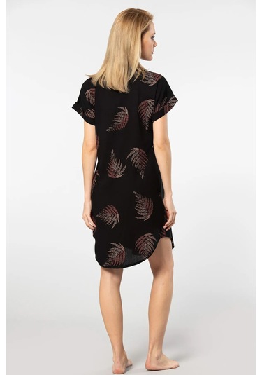 Türen 3601 Kadın Kısa Kollu Dokuma Gömlek Elbise -siyah Siyah