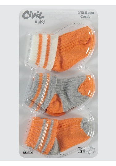 Civil Baby Bebek 3'lü Çorap Set 0-24 Ay Turuncu Turuncu