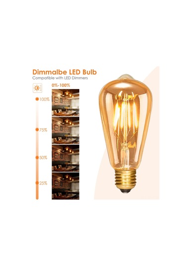 Springsun Vintage E27 Edison Led Ampul, 5'li Paket Dimmable St64, Sıcak Beyaz Işık 350lm, Kafe & Bar Dekorasyonu İçin