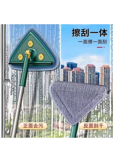 Yaozixa Ev İçi Cam Ve Zemin Temizliği İçin El Yıkamadan Kullanıma Hazır Üçgen Mop - Yeşil Ultra İnce Lif, 1 Güçlendirilmiş Çubuk + 1 Lif Bezi