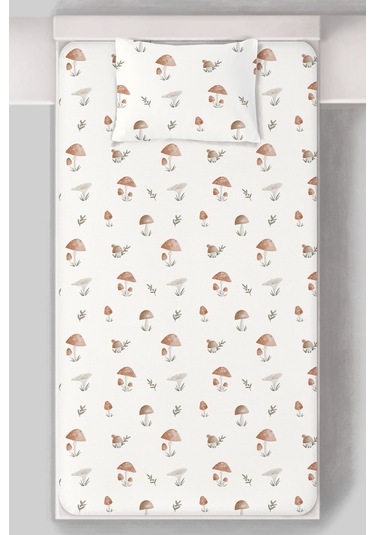 Organik Tek Kişilik Lastikli Çarşaf Seti - Doğal Mantarlar Renkli