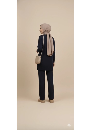 Triko Tunik Pantolon Tesettür Takım Lacivert