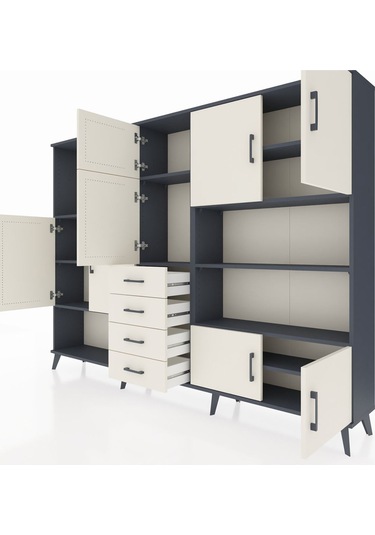 Arges Dolap 9 Raflı 4 Çekmeceli 8 Kapaklı 220x30x163 Antrasit-ayt Antrasit-aytaşı