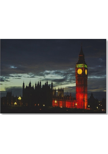 Cakasepetim Akşam Karanlığında Big Ben Saat Kulesi Ahşap Mdf Tablo