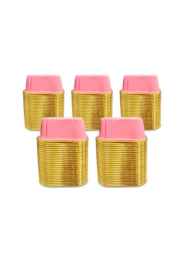 Kafem Muffin Kek Kapsülü Kare Pembe-altın 25li X 5 Paket - K35 Pembe + Altın