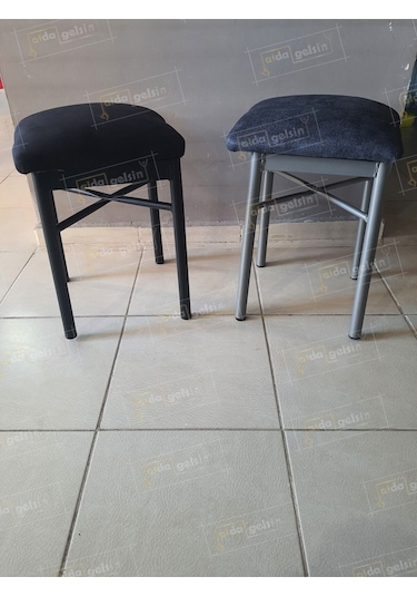 Dekoratif Klasik Kare Tabure Gümüş Gri Karışık Renk