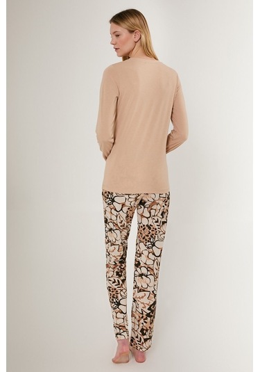 Arnetta 2642 Uzun Kol Kadın Pijama Takımı Bej V1 Bej