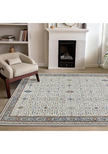 Motto Vintage Modern Dokuma Halı Oturma Odası Salon Halısı Y969a Wv15 Krem