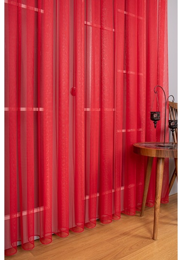 Kırmızı Grek Tül Perde Petek Zemin