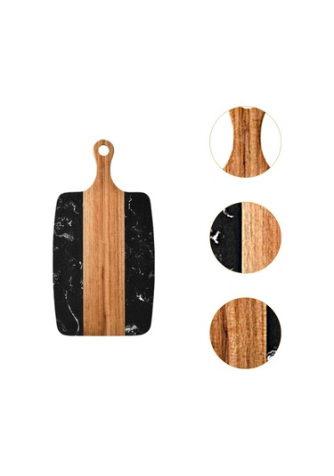 Suntek Kesme Tahtası Ahşap Mermer Barbekü Servis Çok Amaçlı Siyah