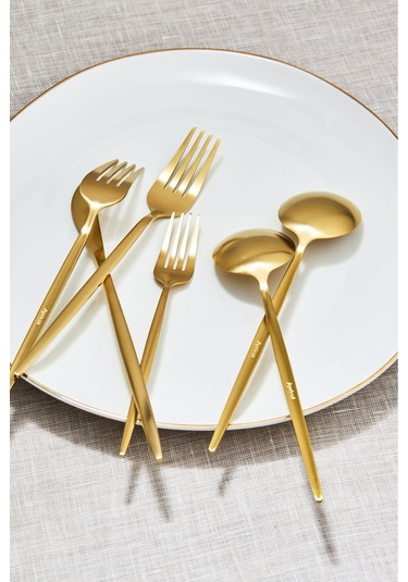 Apricot Faro Matte Gold 24 Parça 6 Kişilik Çatal Kaşık Bıçak Kutulu