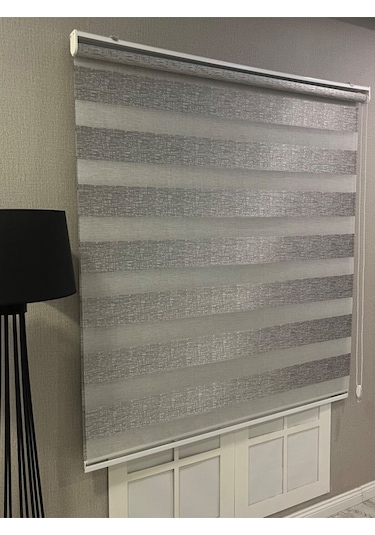 Delüks Zebra Stor Perde Geniş Plise Açık Gri Açık Gri