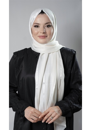 Krem Çizgili Şal Viskon Kumaş Bursa Dolama 202110 40 Krem