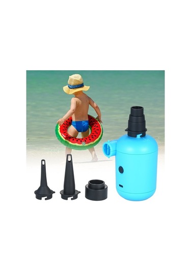 Fortunelane İki Yönlü Mavi Usb Elektrikli Hava Pompa - Pvc Materyal - 5v Dc 2a 4 Fişli Şişirme Havalandırma Cihazı