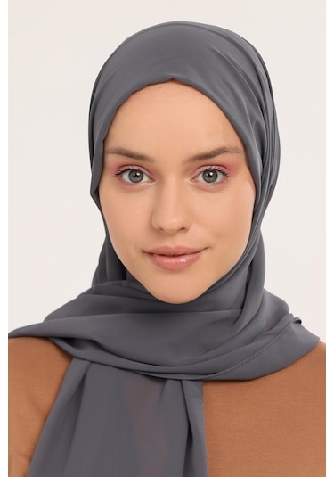 Hazır Pratik Lüks Geçmeli Lastikli Boneli Şifon Şal Füme