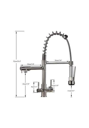Mutfak Eviye Bataryası Dual Flow Su Arıtma Çıkışlı Spiralli Ve Fiskiyeli Nikel.
