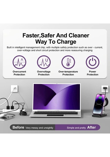 Elmpaly Black 3ü 1 Arada Hızlı Kablosuz Şarj İstasyonu İphone Uyumlu 16/15/14/13/12 İwatch 10/9/8 Airpods 1/2/3/pro